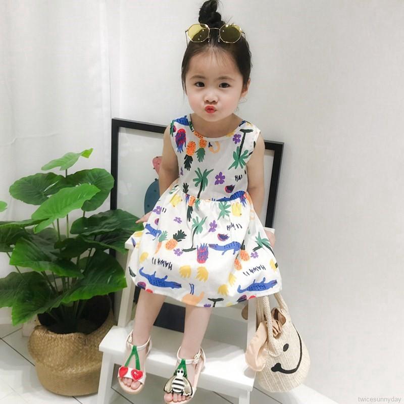 Đầm thắt nơ sau lưng in họa tiết xinh xắn đáng yêu dành cho bé gái