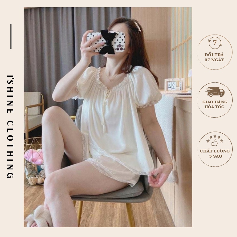 Bộ đồ ngủ nữ đùi lụa cao cấp, Bộ lụa cộc tay mềm mại, mặc nhà tiểu thư baby H05