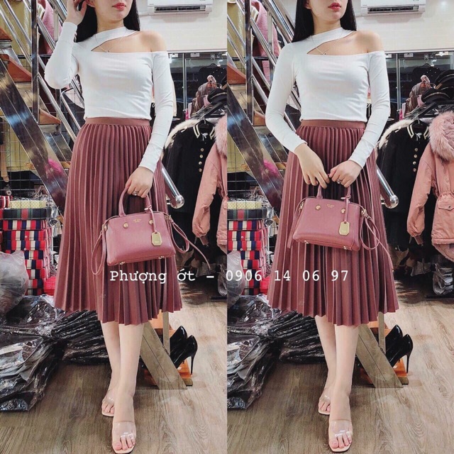 Chân váy midi dập ly ánh nhũ | BigBuy360 - bigbuy360.vn