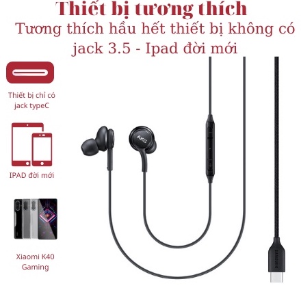Tai nghe nhét tai AKG samsung S8 S9 S10 S20 S21 S22 Note 8 Note 9 Note 10 Note 20 jack type C - 3.5mm