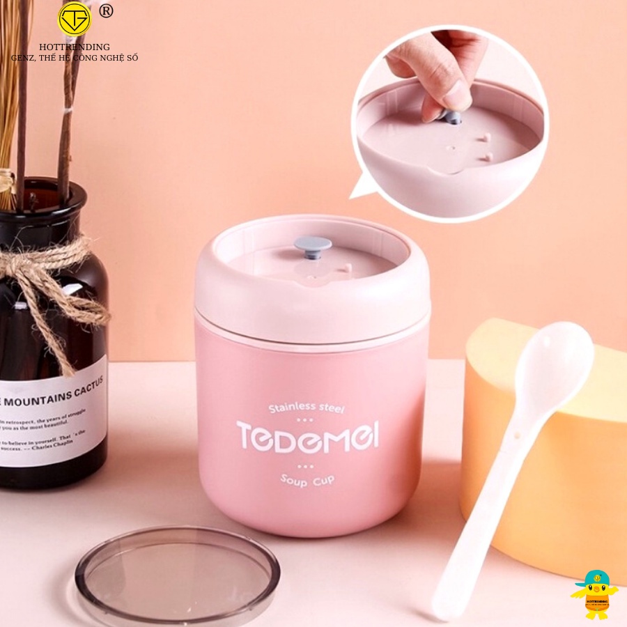 Cốc đựng canh, bình ủ cháo inox 304 TEDEMEI loại mới giữ nhiệt cực lâu tặng kèm muỗng an toàn vệ sinh sức khỏe