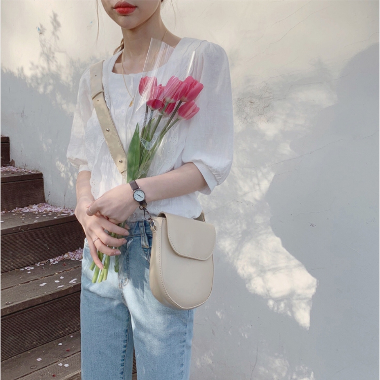 SUXI Áo sơ mi tay ngắn họa tiết thêu theo phong cách Hàn Quốc