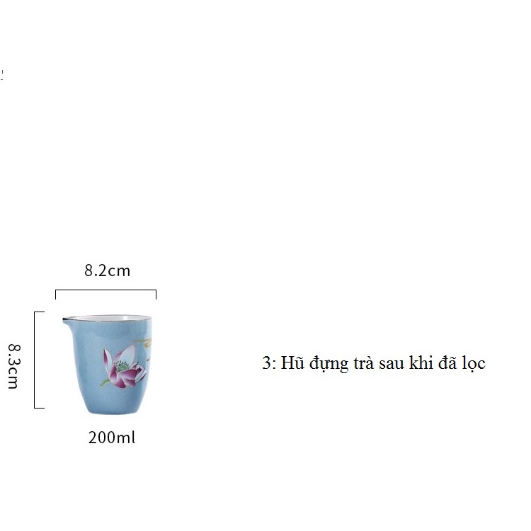 Bộ bàn trà hoa sen màu xanh đậm, ấm chén trà đạo trang trọng, tách uống nước: 7.135