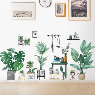 [RẺ NHẤT] Decal tranh dán tường trang trí Chậu cây xanh nhiệt đới