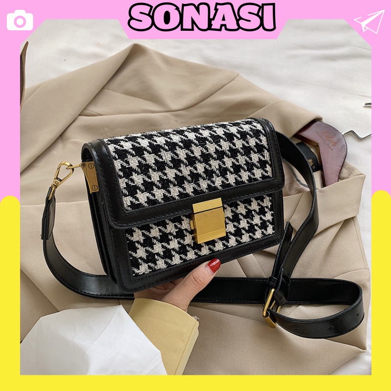 Túi xách đeo chéo đi chơi hoạ tiết caro cao cấp Sonasi TXN0014