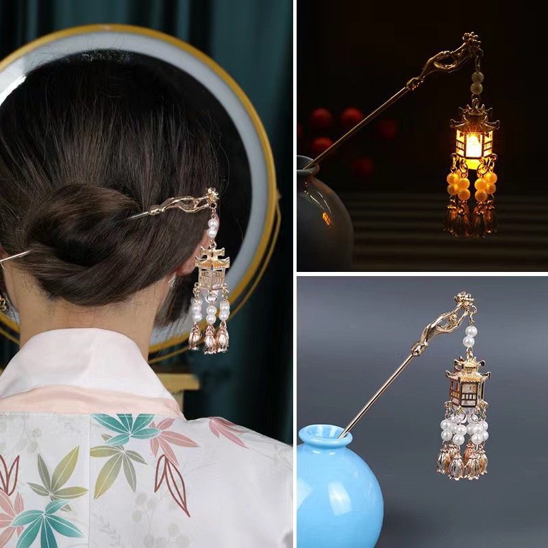 Trâm cài tóc Haimeikang bằng tre và hợp kim cao cấp thiết kế tua rua phong cách retro