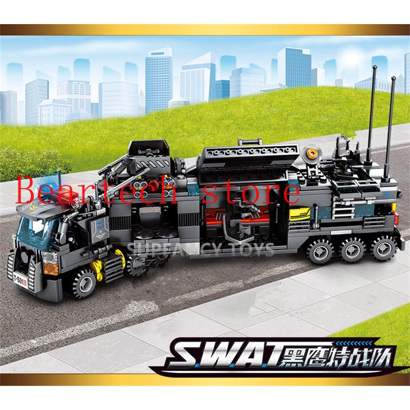 Lego compatible 8in3 City Police SWAT Truck Building Blocks Sets Ship Helicopter Technic Bricks Toys for Children