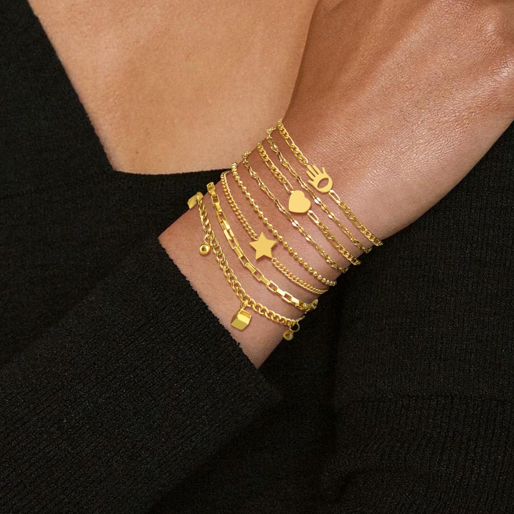 Vnox Vòng Đeo Tay Dây Xích Đôi Mạ Vàng Dành Cho Nữ