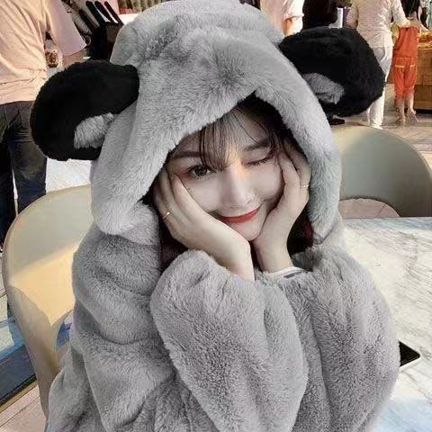 〉 (●´∀｀●Áo Khoác Lông Mềm Mại Dày Dặn Có Mũ Trùm Tai Gấu Dễ Thương Thời Trang Thu Đông Cho Nữ 2021 | BigBuy360 - bigbuy360.vn