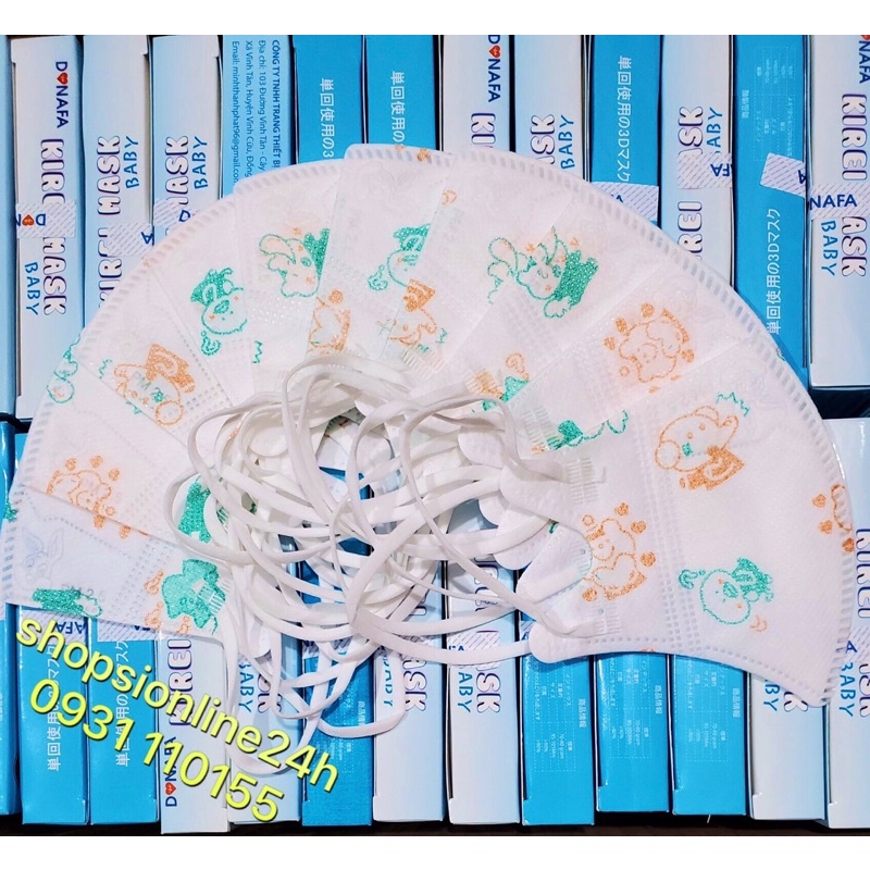 ✅ Hộp 10 cái khẩu trang Donafa 5D kid mask  hình thú xanh lá , cam cho bé dưới 6 tuổi | BigBuy360 - bigbuy360.vn