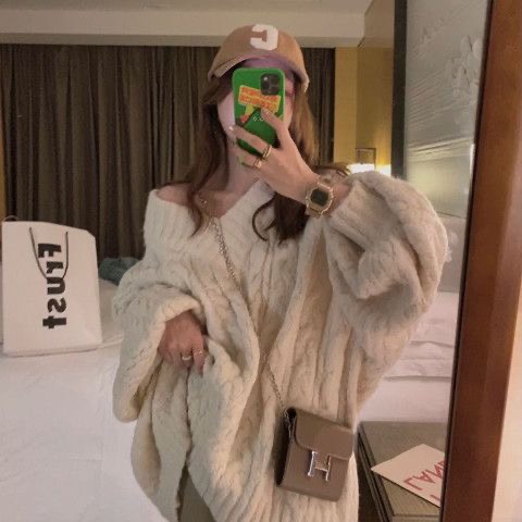 Áo Len Cổ Chữ V Ulzzang trễ vai Phong Cách Hàn Quốc