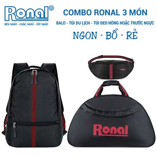 Combo Ronal 3 món đen đỏ: Balo + Túi xách + Túi đeo hông hoặc trước ngực