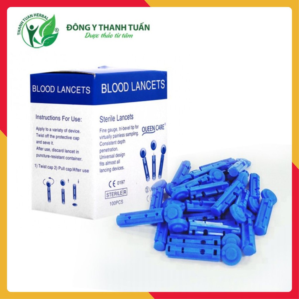 [PHỤ KIỆN] Kim Lấy Máu Tròn BLOOD LANCETS QUEEN CARE Dùng Cho Các Máy Đo Đường Huyết - Hộp 100 Kim