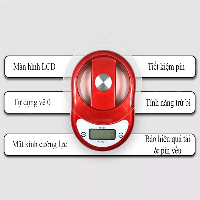 Cân Điện Tử Mini 5kg WH B11 Chính Hãng Dùng Trong Nhà Bếp & Làm Bánh