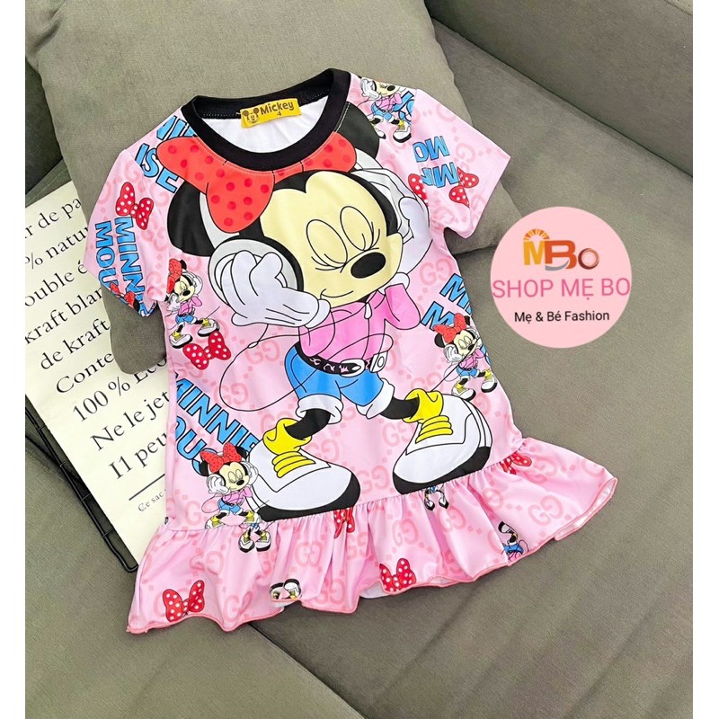 Váy đầm cho bé gái 3d thun lạnh cộc tay in hoạt hình mickey, mèo kitty, ngựa pony đáng yêu size từ 8 đến 24kg