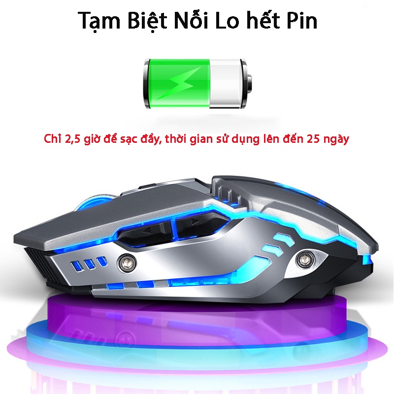 Chuột Không Dây Gaming Cao Cấp Q15 có đèn LED tự động đổi màu,có thể sạc lại, kết nối 2.4GHZ chuyên game
