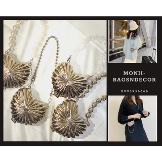  Túi xác nữ kiểu dáng vỏ sò hình trái tim thời trang có thể đeo chéo hoặc cầm tay kèm chuỗi hạt ngọc trai 