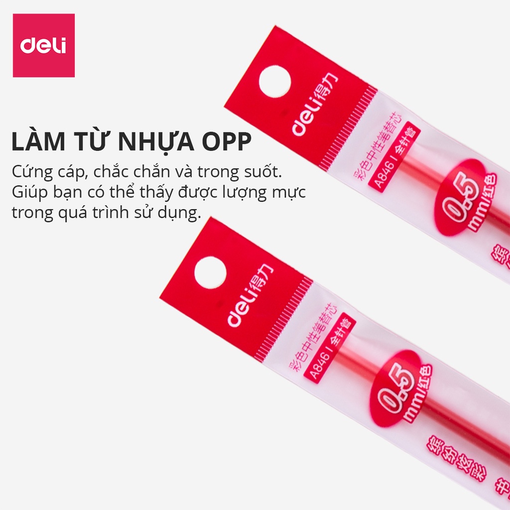 Ruột bút nước mực gel ngòi 0.5mm nhiều màu Deli nhanh khô nét viết trơn tru lâu hết mực chất lượng cao A846