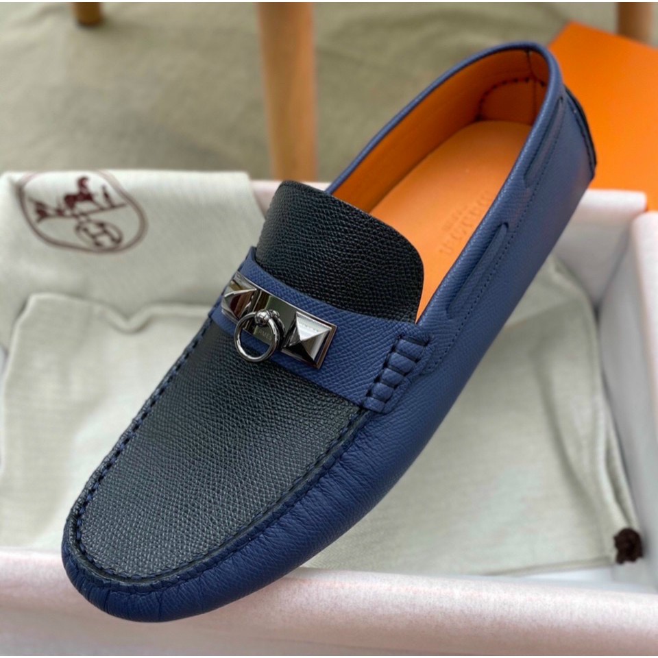 👞HIGH FASHION👞 Giày Moca da bê Like Auth xanh lưỡi đen móc khóa bạc NV MLN HV size 4-5-6-7-8
