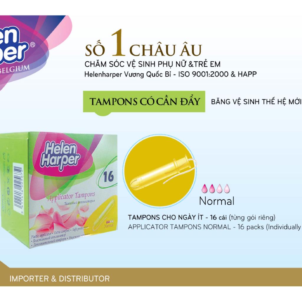Bộ 2 Băng Vệ Sinh Helen Harper TAMPON NORMAL APPL ( 16 Miếng / Gói ) Có Cần Đẩy - Nhập Khẩu Từ Bỉ ( 32 Miếng )
