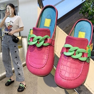 Dép mũi vuông đế bằng phối dây xích thời trang dành cho nữ