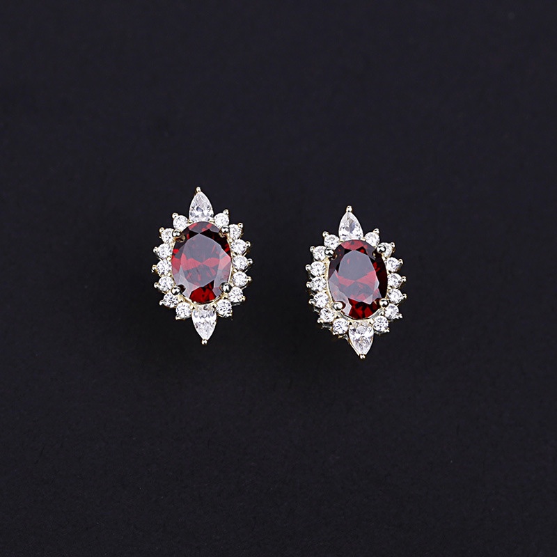 Bông Tai Khảm Đá Đỏ Chất Lượng Cao Phong Cách Retro Sang Trọng B2672 -Bảo Ngọc Jewelry