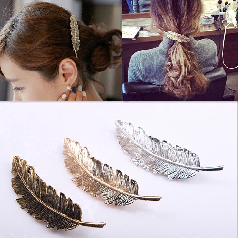 Fashion Women Leaf Feather Hair Clip Bobby Pin Hair Accessories
