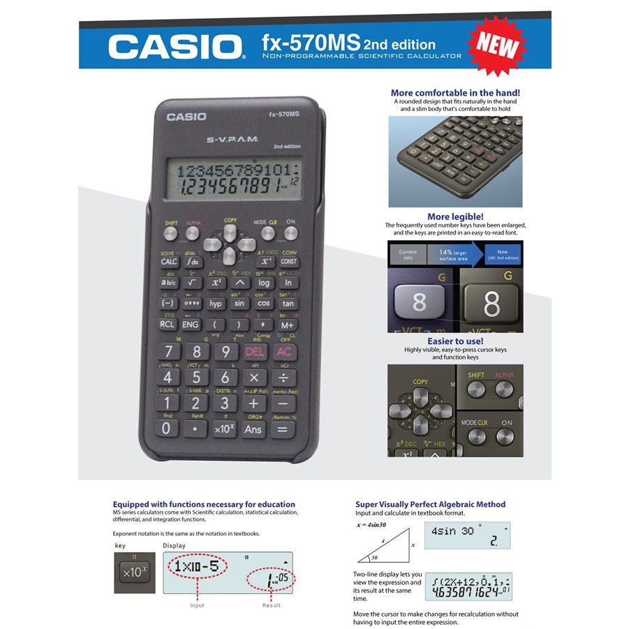 Máy tính Casio FX-570MS New - Chính hãng Bitex - Bảo hành 7 năm