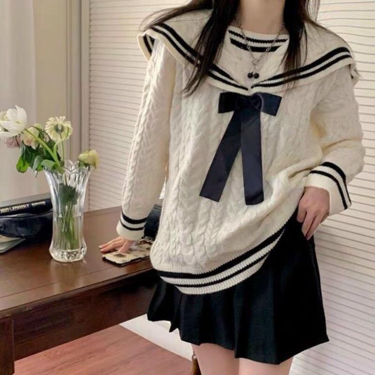 Áo Len Đôi Nam Nữ Mùa Đông, Áo Len Nữ Màu Trắng Dài Tay Cổ Thủy Thủ Form Rộng Kiểu Hàn Quốc Chất Len Thừng Dày Dặn. TAMI | BigBuy360 - bigbuy360.vn