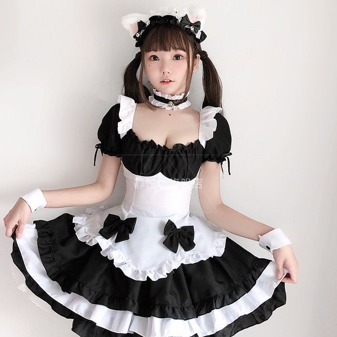 Váy maid cosplay đáng yêu 2 nơ - hóa trang hầu gái Nhật Bản mẫu 2022 | BigBuy360 - bigbuy360.vn