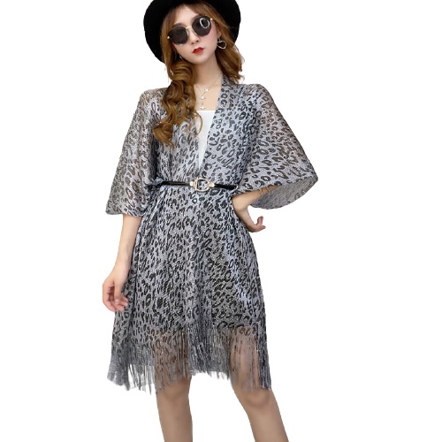Áo Khoác Cardigan Tay Lửng Dáng Rộng In Họa Tiết Da Báo Thời Trang Cho Nữ