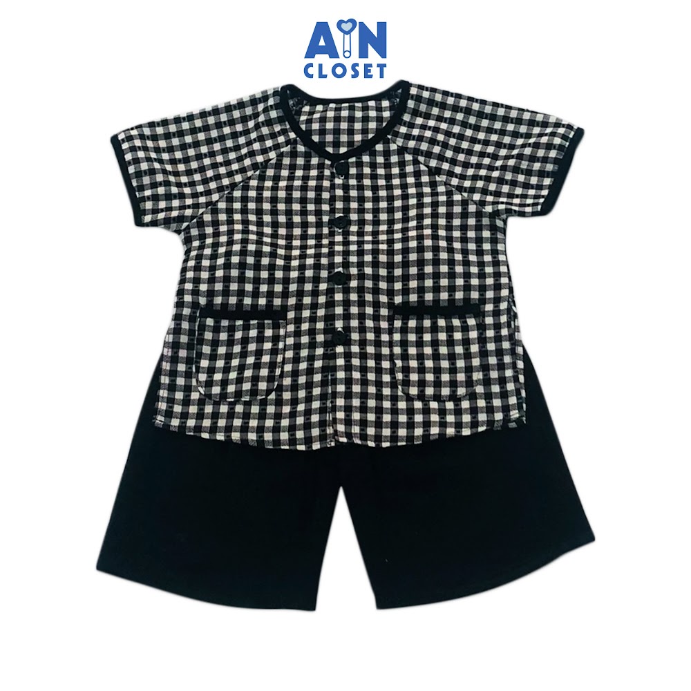 Bộ quần áo bà ba lửng unisex họa tiết Caro đen cotton - AICDBTVL1J49