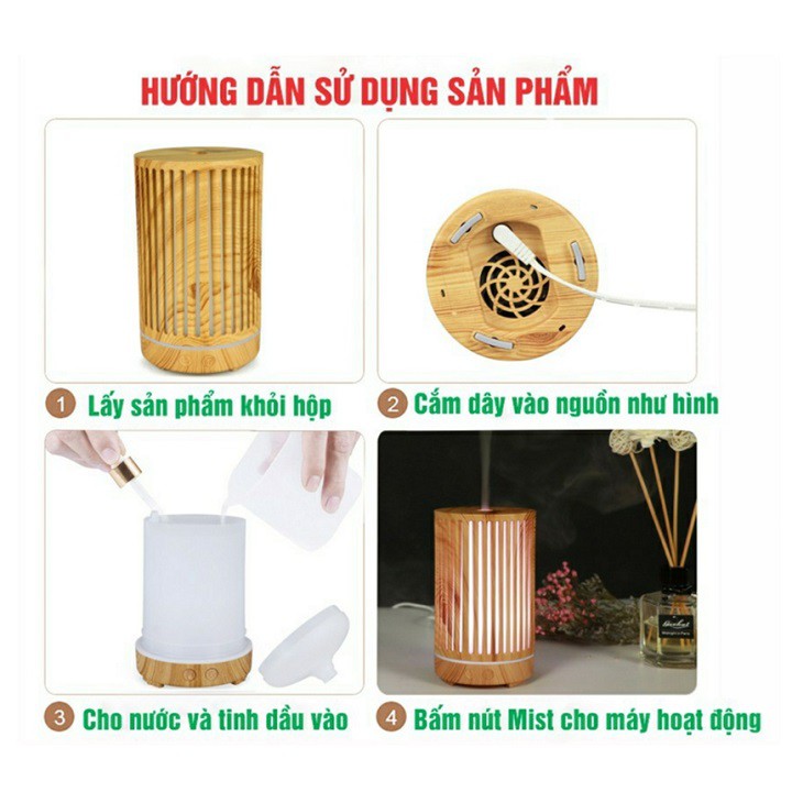 Máy khuếch tán tinh dầu trụ tròn 200ml [TẶNG KÈM TINH DẦU] Bảo hành 6 tháng