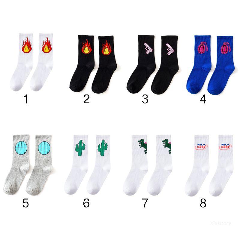 Xixi Vớ cotton Ulzzang họa tiết ngọn lửa cây xương rồng Trung Hoa Harajuku cho học sinh unisex