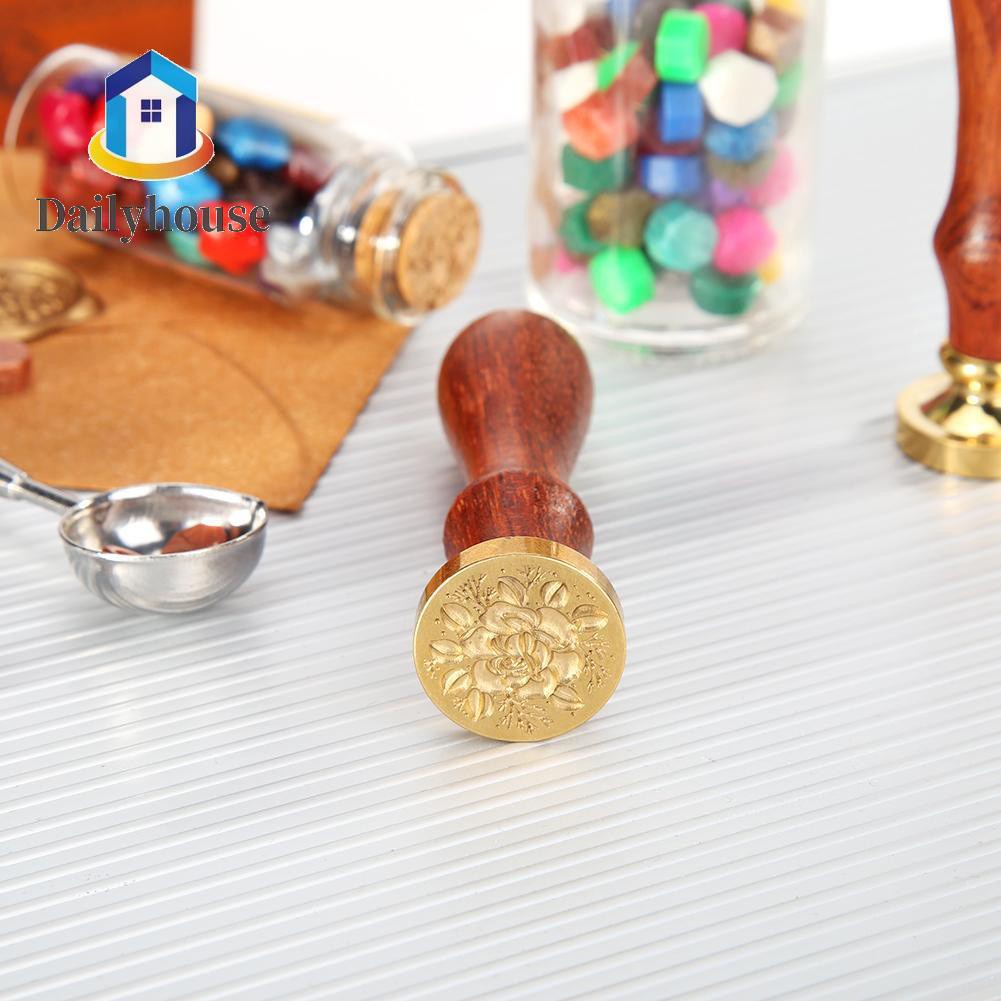 Wood Handle Antique Plant Pattern Metal Sealing Wax Stamp DIY Wedding Invitation