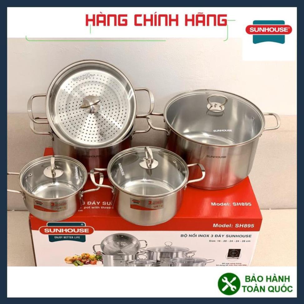 BỘ NỒI INOX 3 ĐÁY CÓ XỬNG HẤP SUNHOUSE SH895