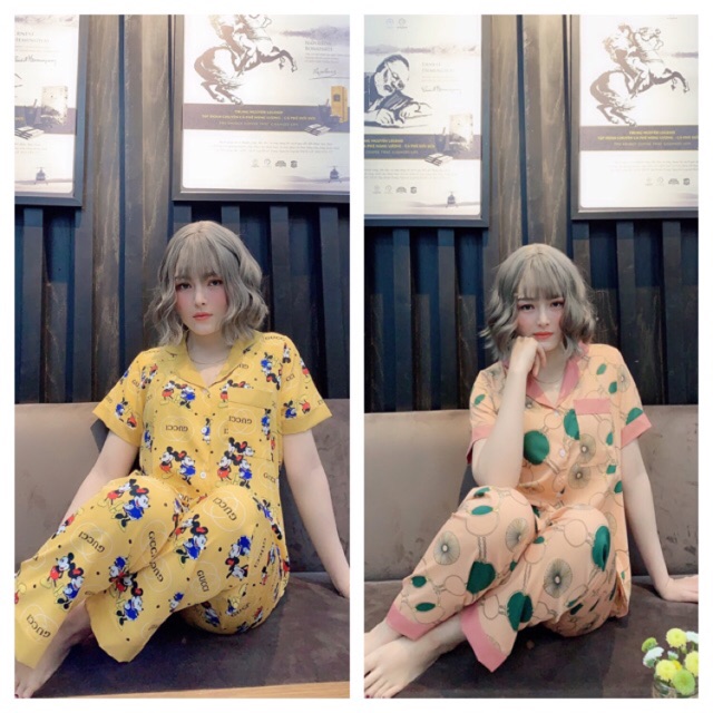 set đồ bộ pijama lụa thái fom dưới 60 kg trở xuống cộc tay- quần dài màu hot