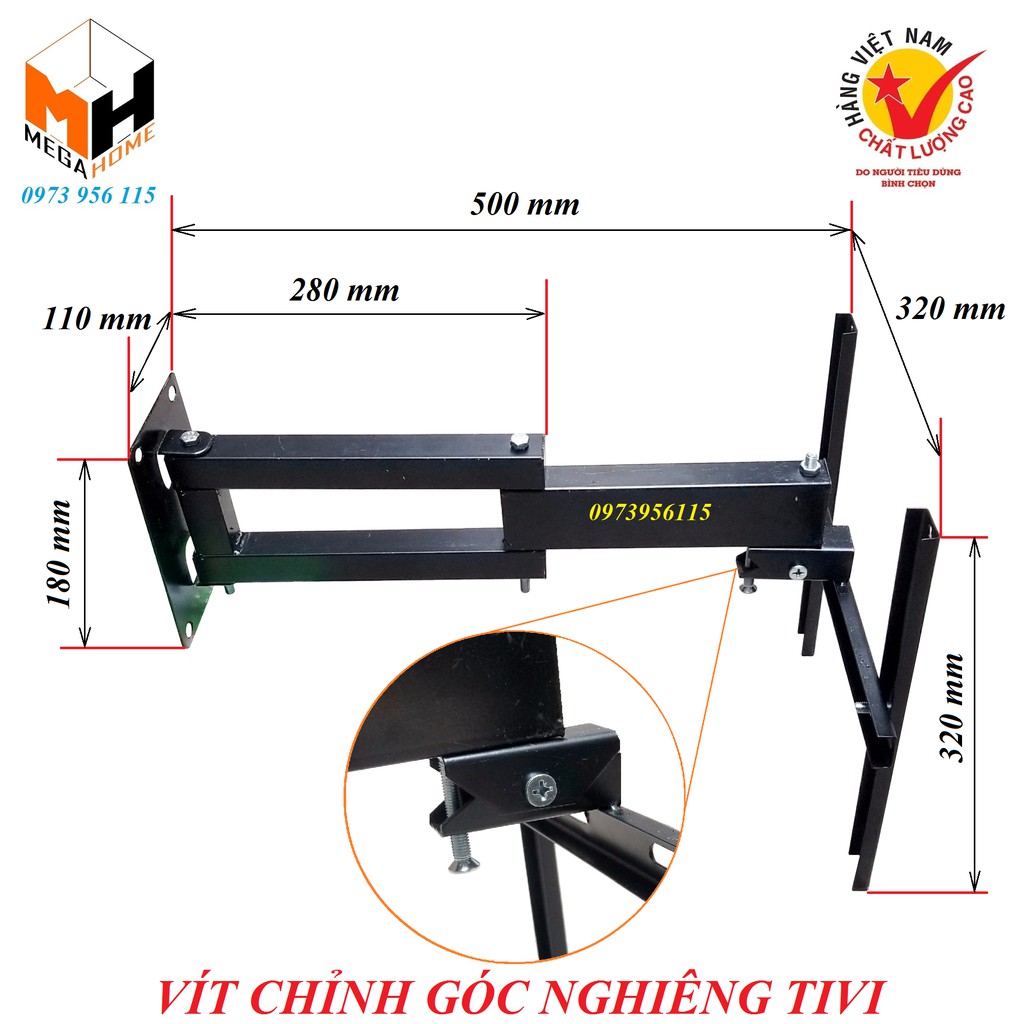 Giá treo tivi 32-55 inch góc xoay 2 thanh đòn (hàng loại 1, chịu lực cao) bảo hành 12 tháng