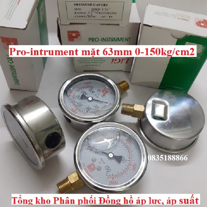 Đồng hồ đo áp suất nước hơi khí nén: Hiệu P ( Pro Instrument) 150 kg Mặt Dầu