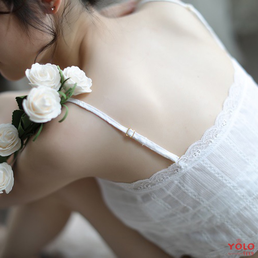 Bộ đồ ngủ nữ gợi cảm hai dây màu trắng thô đũi - Đồ ngủ sexy nữ YL05 | BigBuy360 - bigbuy360.vn
