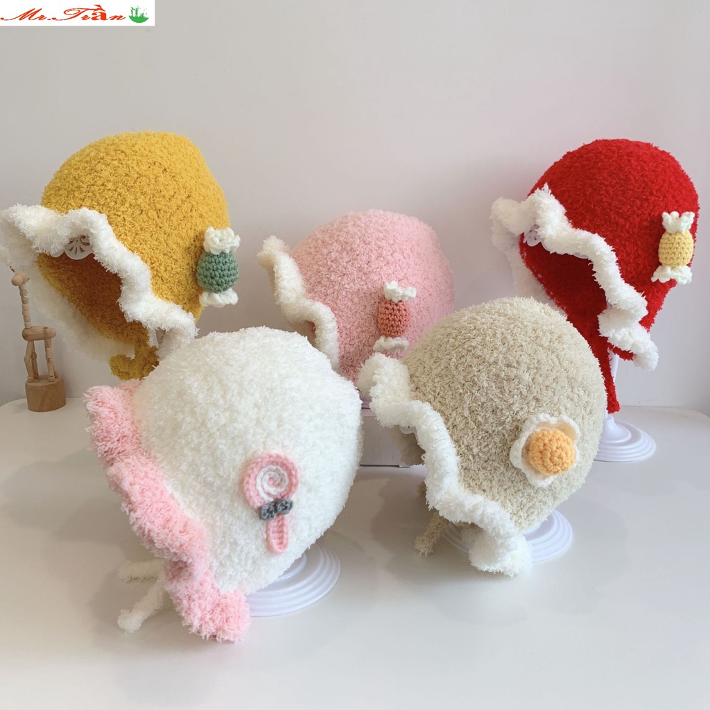 Mũ len ấm áp cho bé trai bé gái đội mùa đông lạnh giúp giữ ấm đầu mã hình Viên Kẹo phù hợp từ 5 tháng đến 2,5 tuôit