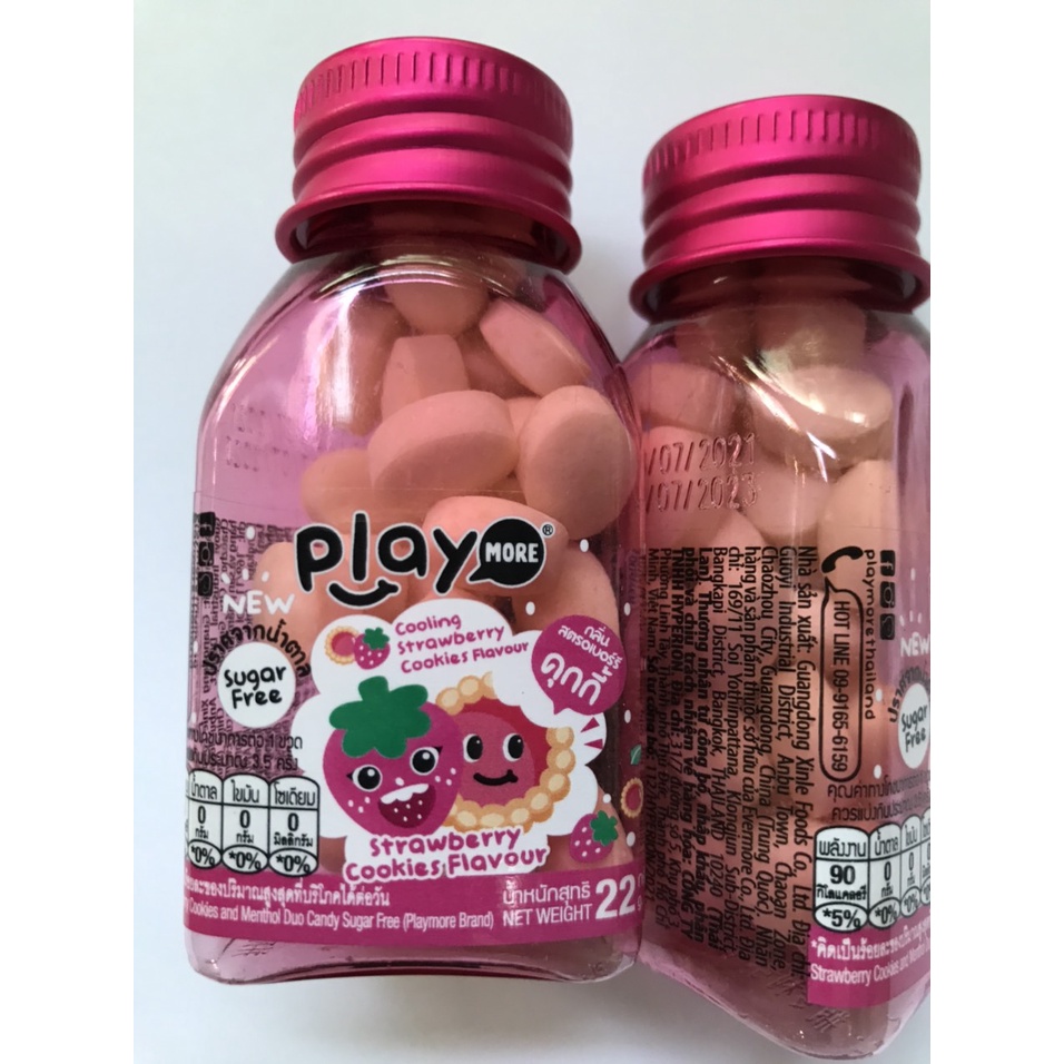 Kẹo The Không Đường Hương Dâu PLAY MORE Strawberry (Lọ 22g)