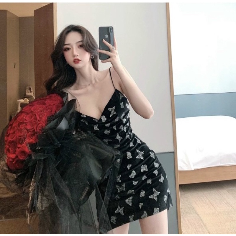 Đầm hai dây /đầm ôm sexy  KIMDISTORE94 /đầm ôm body Hotgirl bướm 3D thời trang sexy ( có mút ngực) đầm đẹp và giá rẻ
