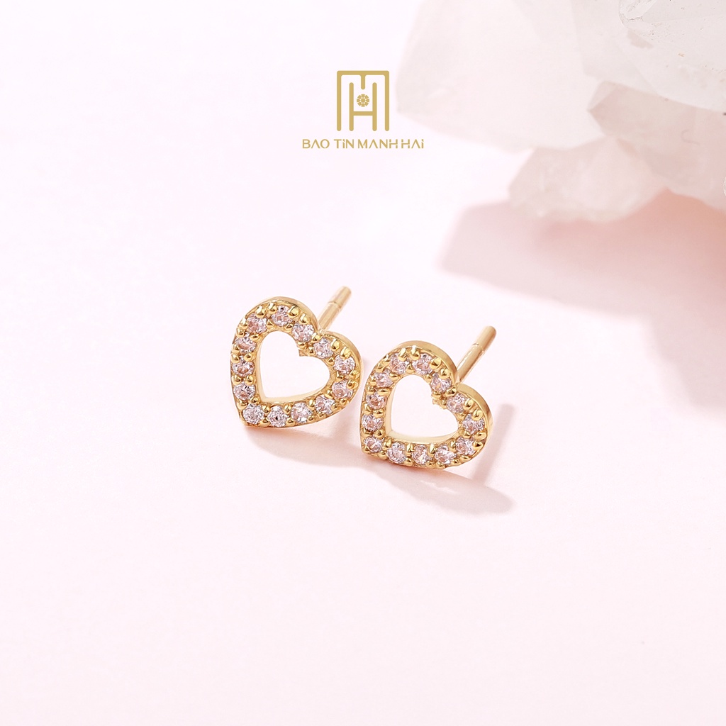 Bông tai nữ đính đá vàng 10k trái tim BLD10K21 Bảo Tín Mạnh Hải