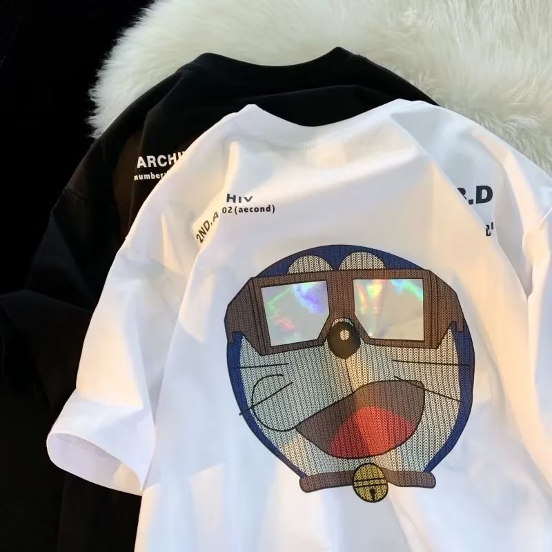 Áo Thun Tay Ngắn Dáng Rộng Mềm Mại Thoải Mái In Họa Tiết Hoạt Hình Cho Nam