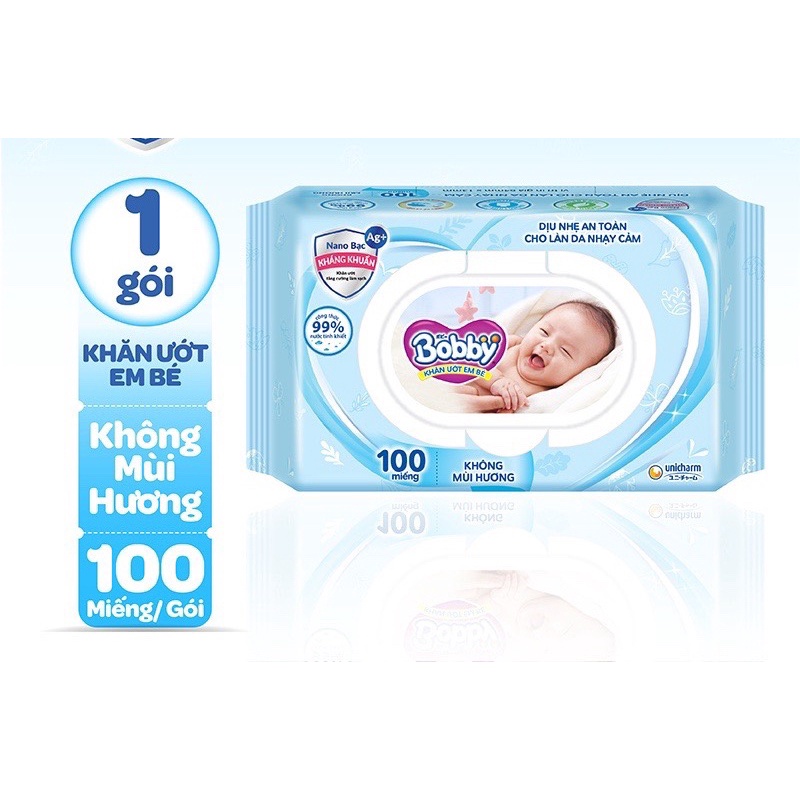 Khăn ướt Bobby không mùi/có mùi 100 miếng