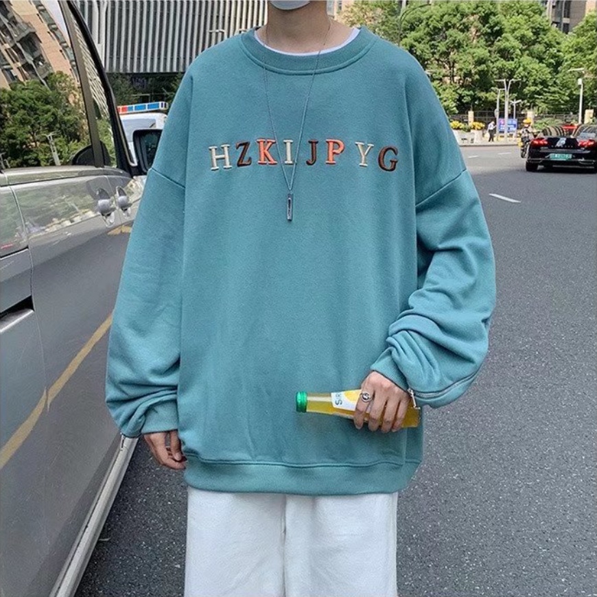 Áo Nỉ Tay Dài Cổ Tròn Thêu Chữ Đơn Giản Thời Trang Hàn Quốc Dành Cho Nam Nữ