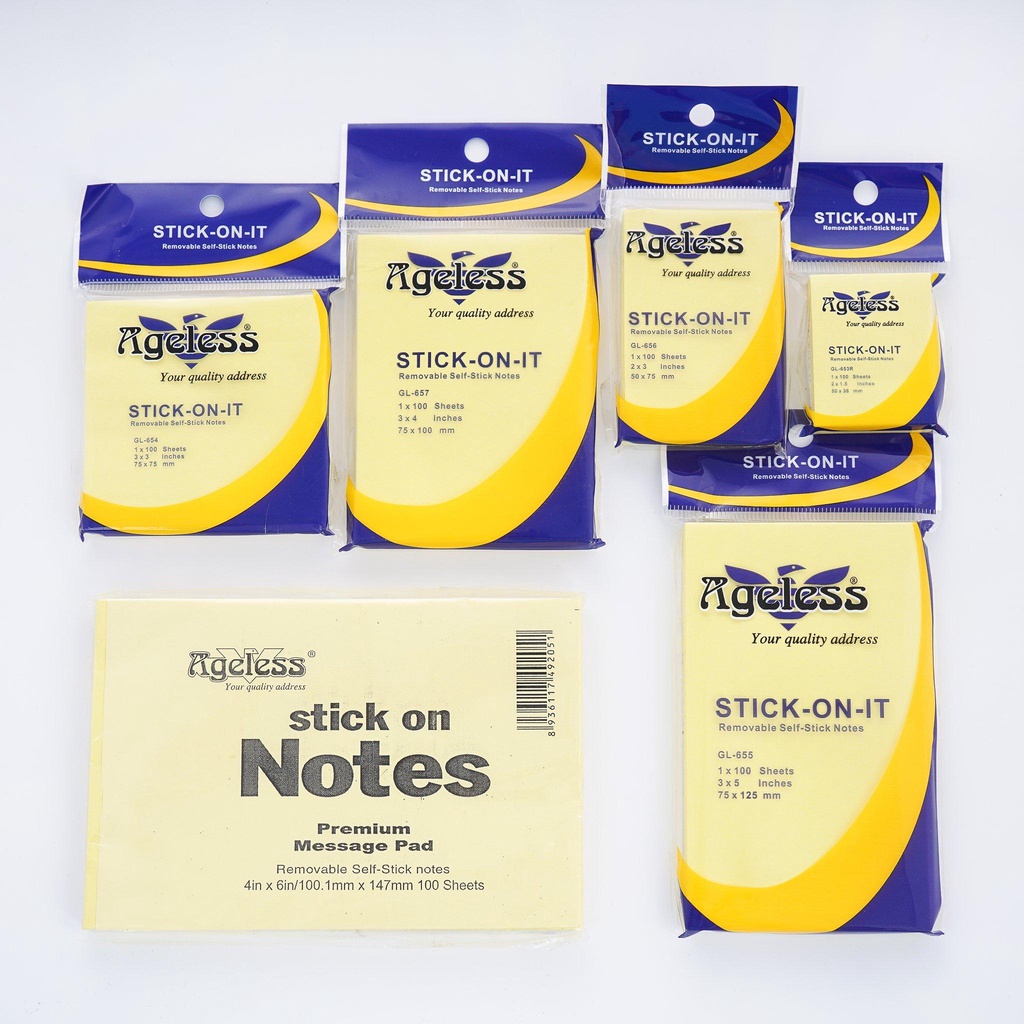 Giấy Note Ghi Chú Màu Vàng Ageless Đủ Kích Cỡ 1.5x2 3x2 3x3 3x4 3x5 4x6