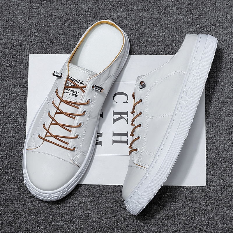 Giày lười vải canvas không gót màu trắng thông thoáng phong cách hè dành cho nam