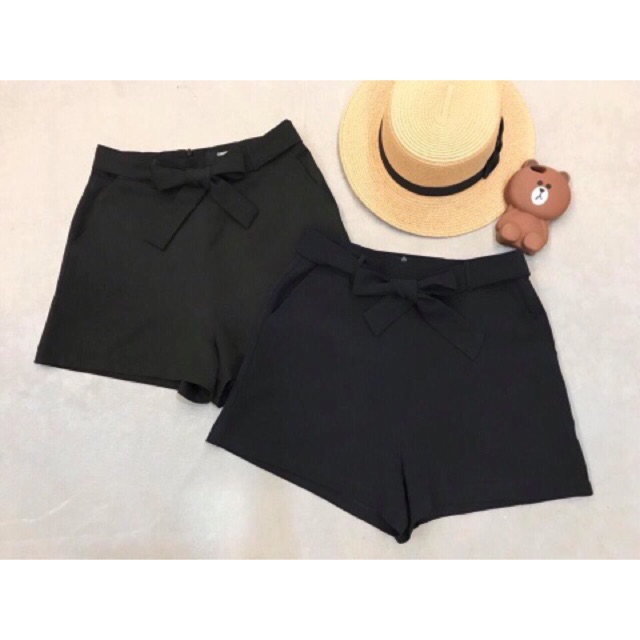 Quần short vải ống rộng dây belt